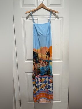 Paper Heart Mediterranean/Italian Coastal Maxi Dress with tie back, Small